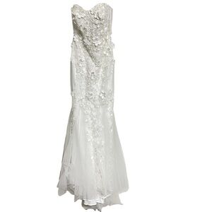 New Lulus Luxe Bridal Adoring Bliss White Tulle Strapless Lace Up Maxi Dress